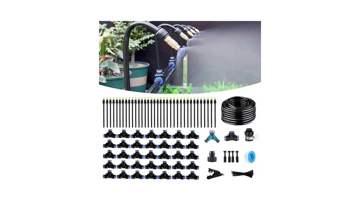 Wcbmirri 131ft Drip Irrigation System, Tool-free Quick Connectors