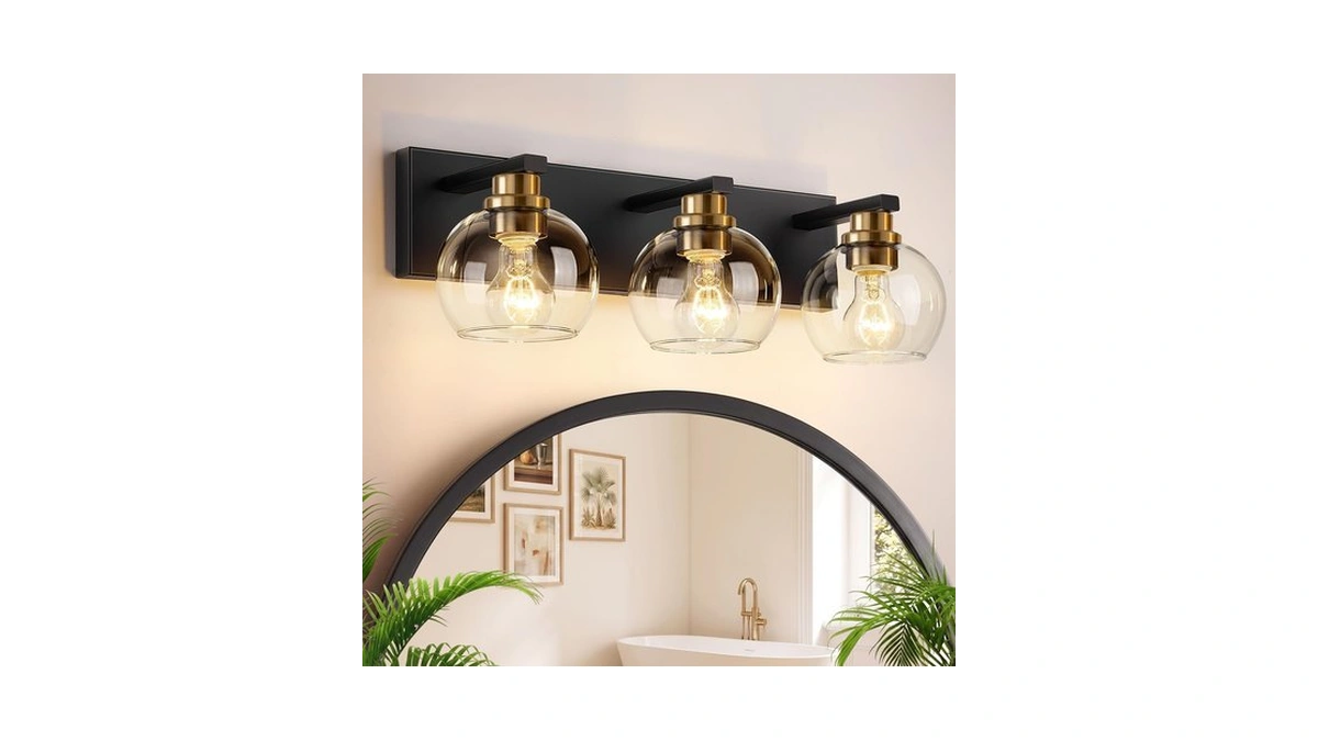 Bathroom Light Fixtures, 3-light 22 Inch Black And Gold Bathroom