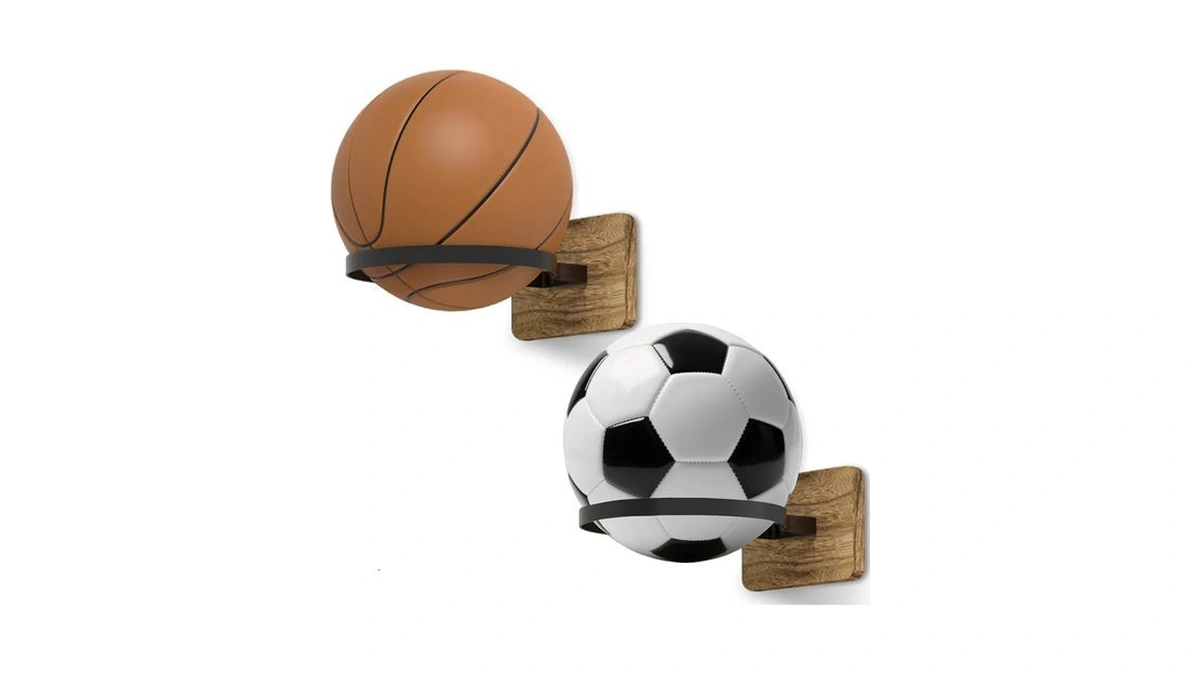 Daoun Basketball Holder Wall Mount With Wooden Base, 2 Pcs