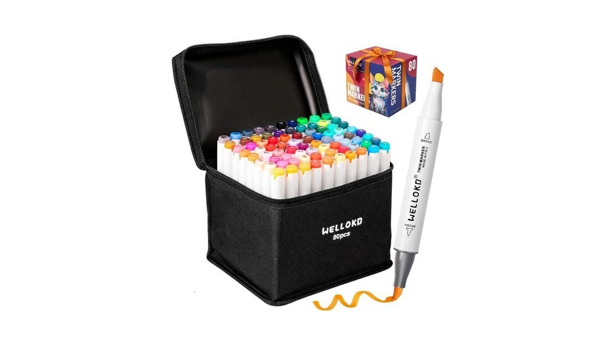 Wellokb Alcohol Markers, 80 Colors Dual Brush Tip Double Tipped