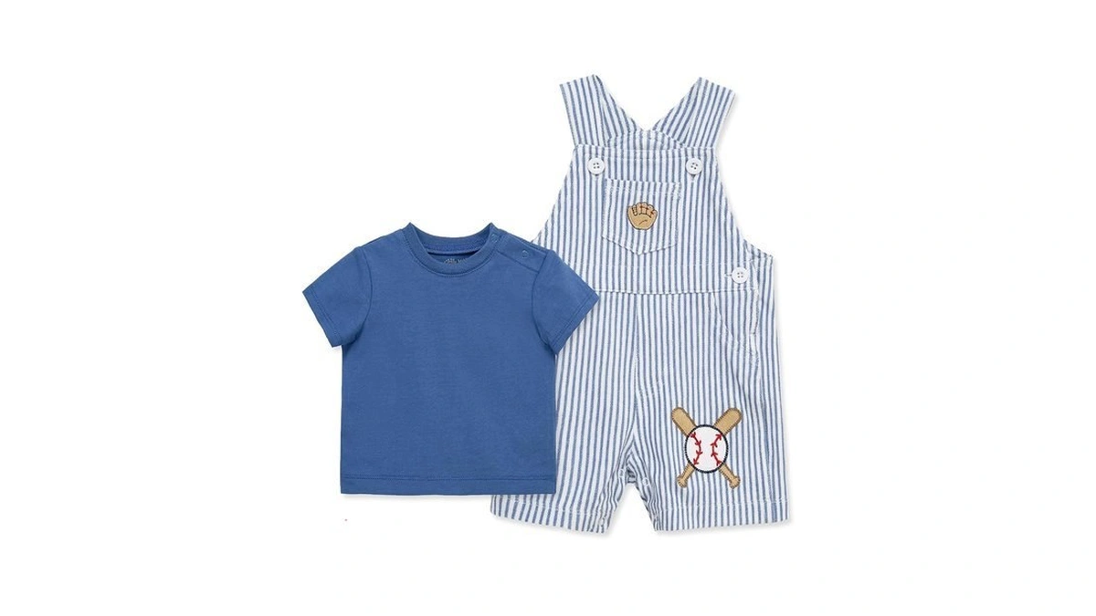 Little Me Clothes For Baby Boys' Baseball Shortall, Blue Stripe,