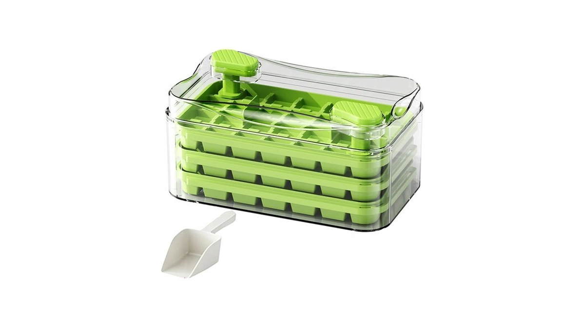 Dual-pressure Ice Cube Tray With Storage Bin & Ice Scoop,