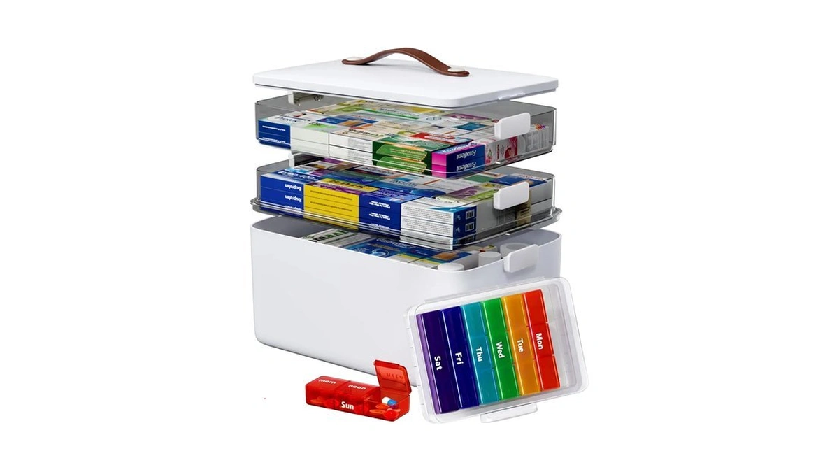 Leguo Medicine Organizer Box, 3-tier With 7-day Pill Case