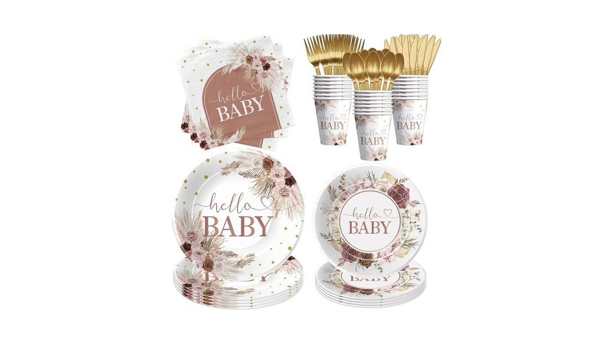 Suhelkit Boho Baby Shower Decorations Party Tableware - Boho Floral