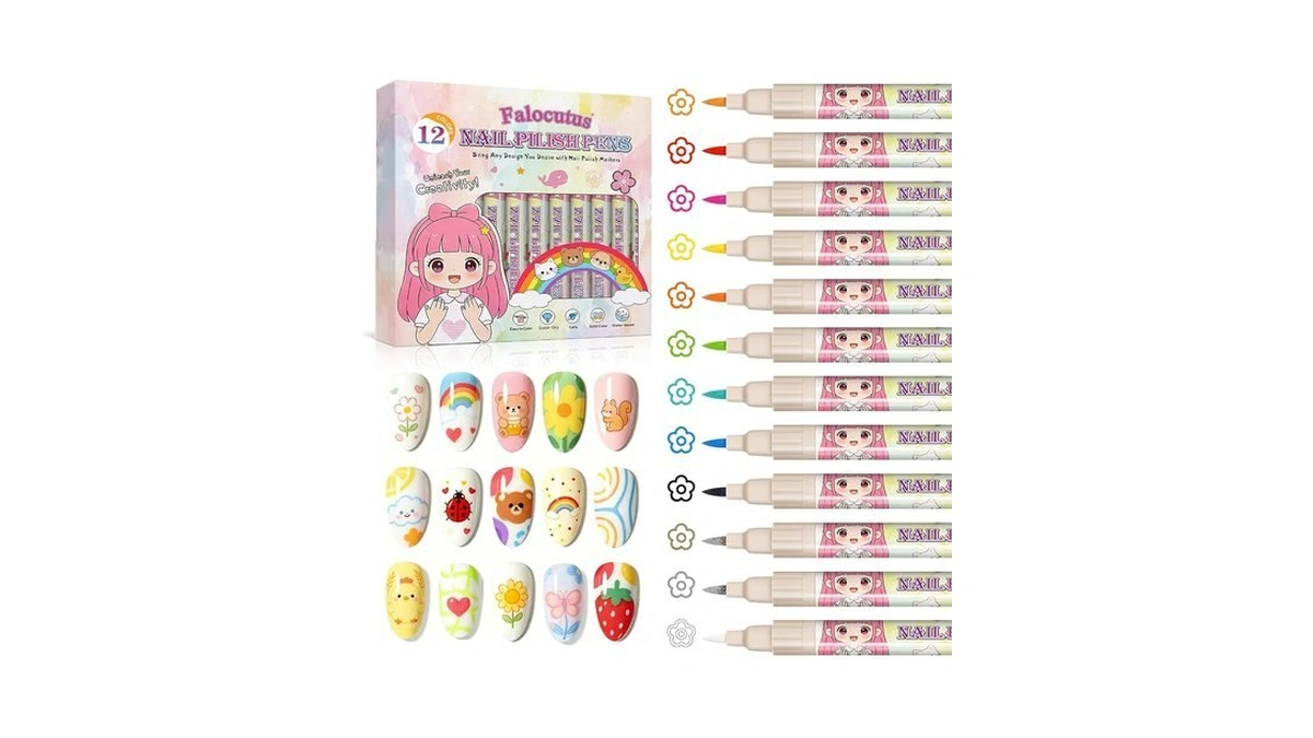 12 Colors Nails Art Pens Set,0.7mm Fine Tip Dotting &