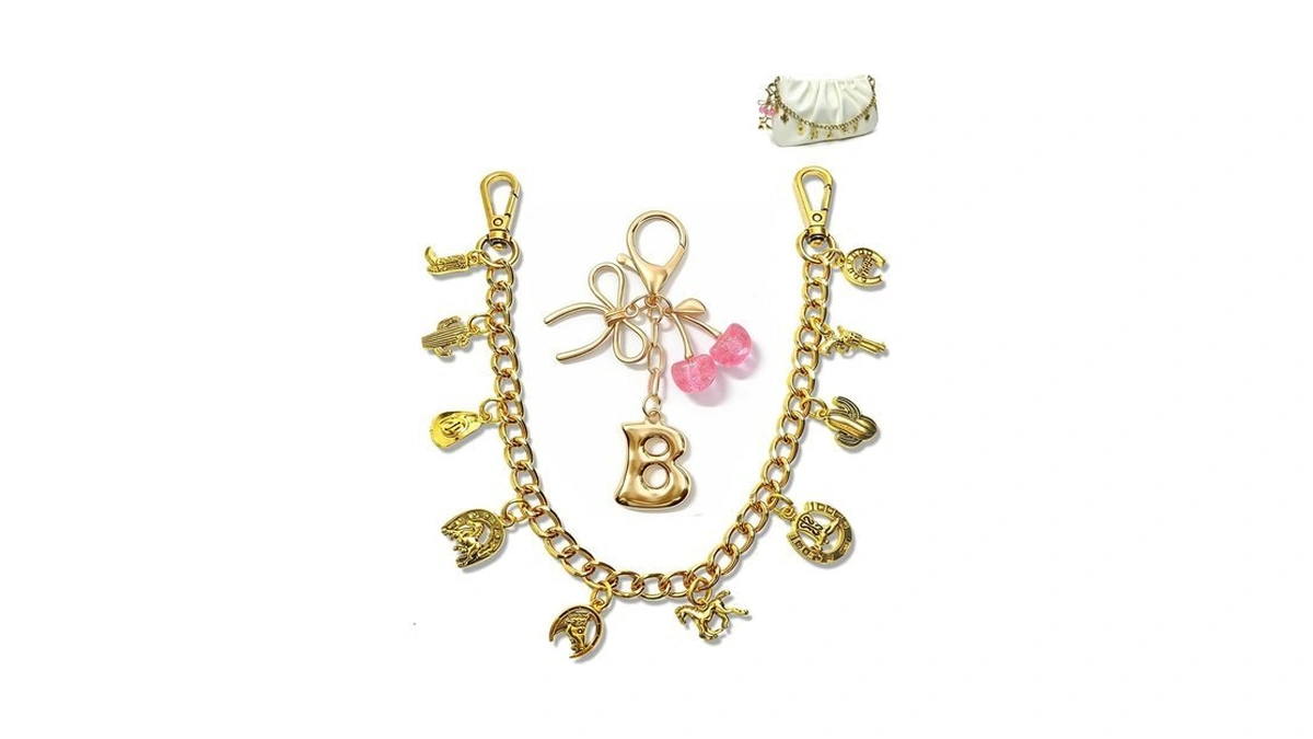 Yueaalk Gold Initial Bag Charms Chain Keychain With Bow &
