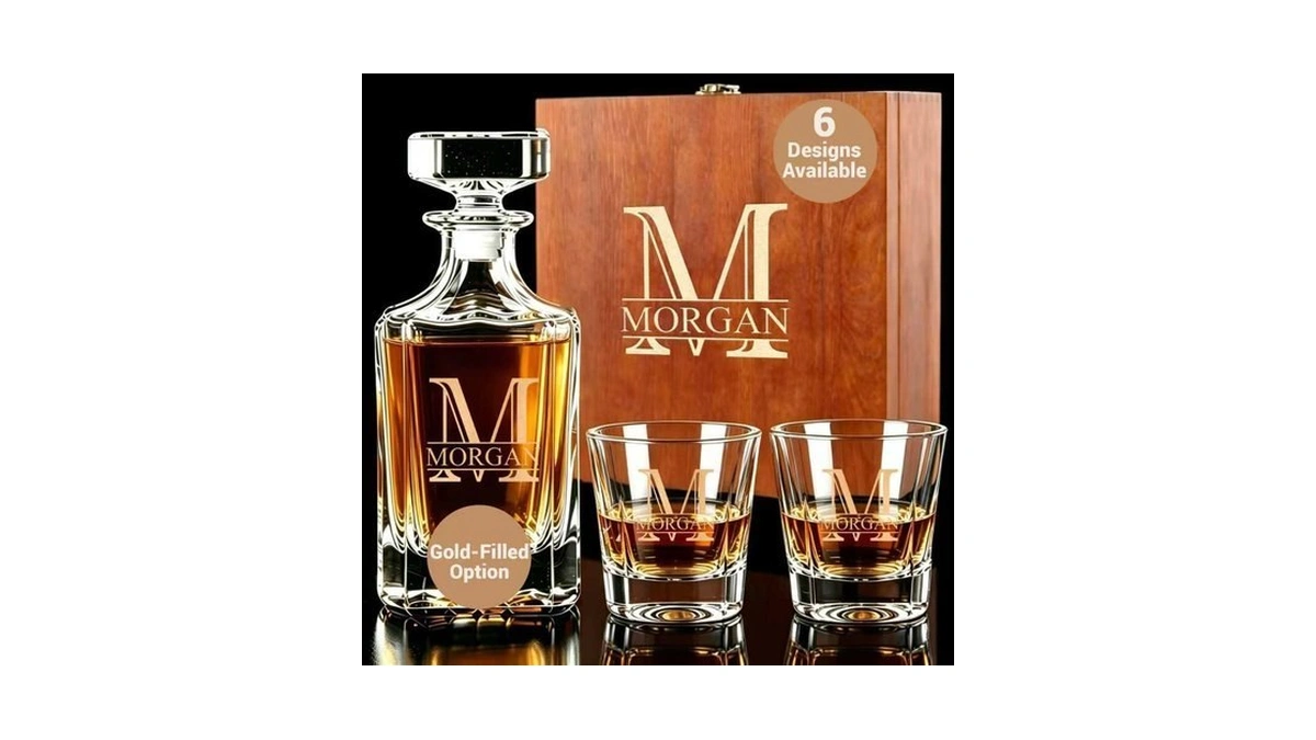 Personalized Whiskey Decanter Set With Wood Gift Box & 25oz