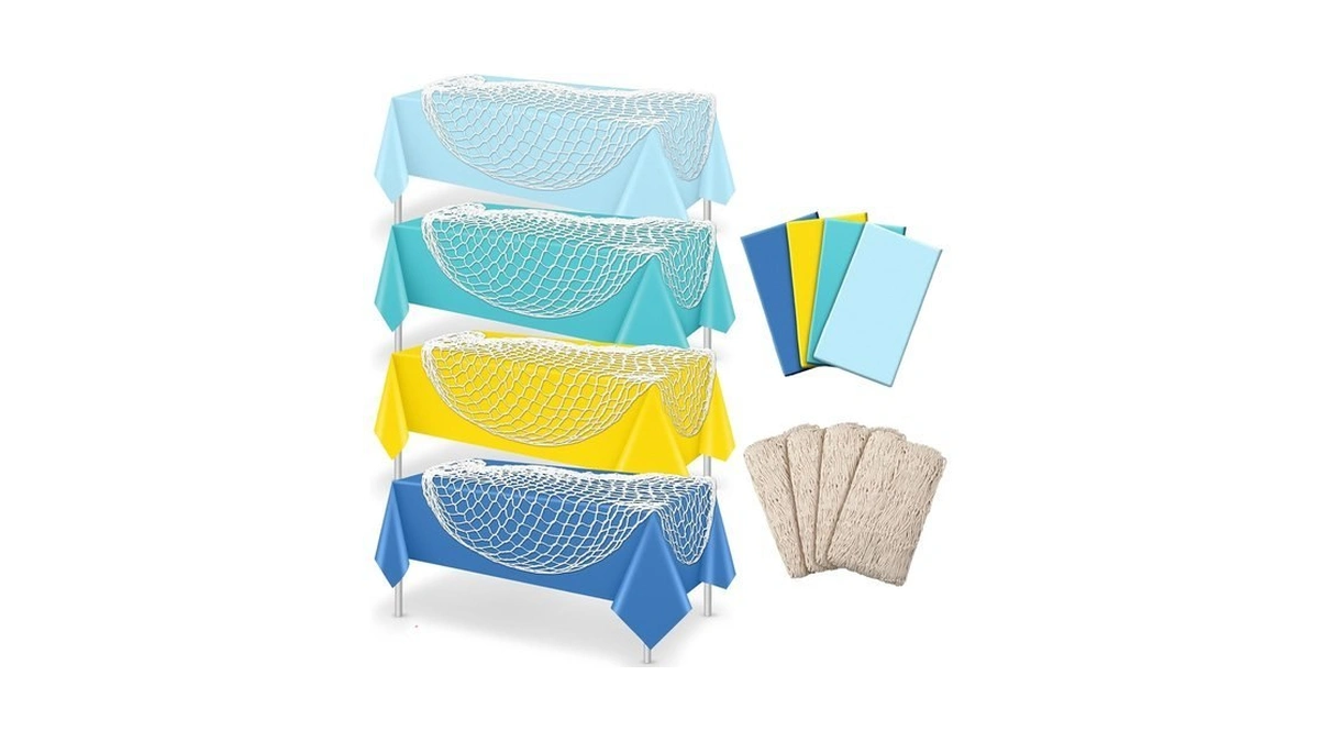 Unitype 8 Pcs Fishnet Tablecloth Set Nautical Mermaid Party,sponge