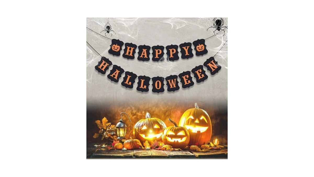 Erkoon Happy Halloween Banner Bunting With Pumpkin Sign For Halloween