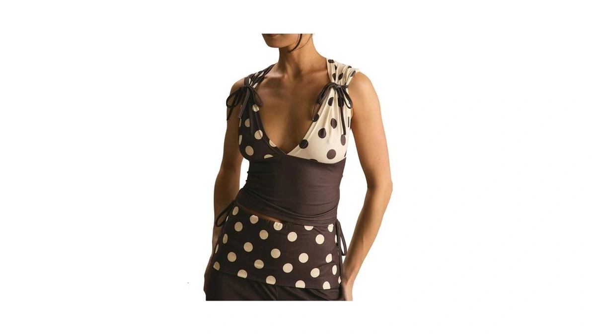 Floerns Women's Polka Dots Tank Tops Bow V Neck Colorblock