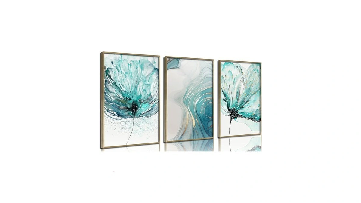 Bvveykxx Abstract Blue Gold Wall Art, Blue And Gold Floral