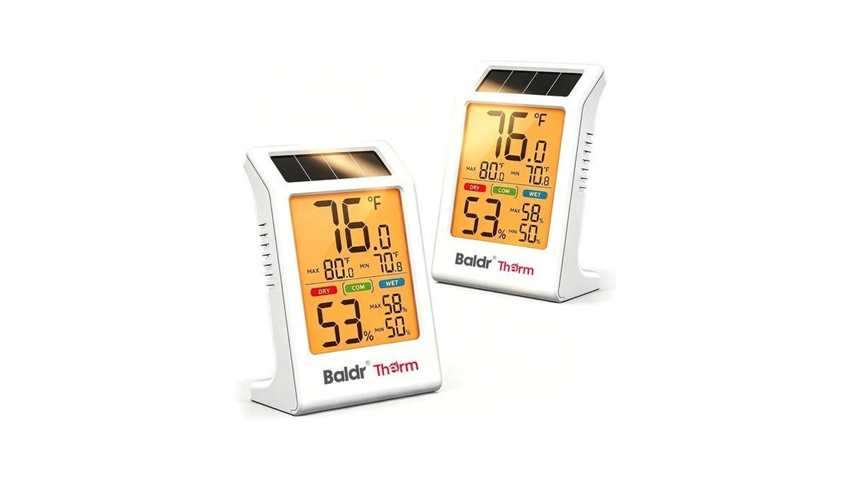 Baldr 2-pack Indoor Thermometer Humidity Meter With Backlight Solar Powered