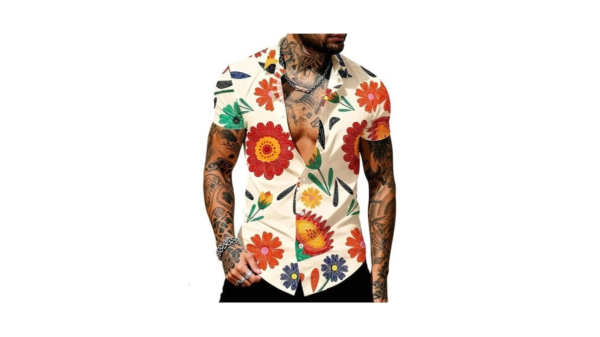 Roseseek Men's Floral Boho Button Down Shirt Short Sleeve Hawaiian