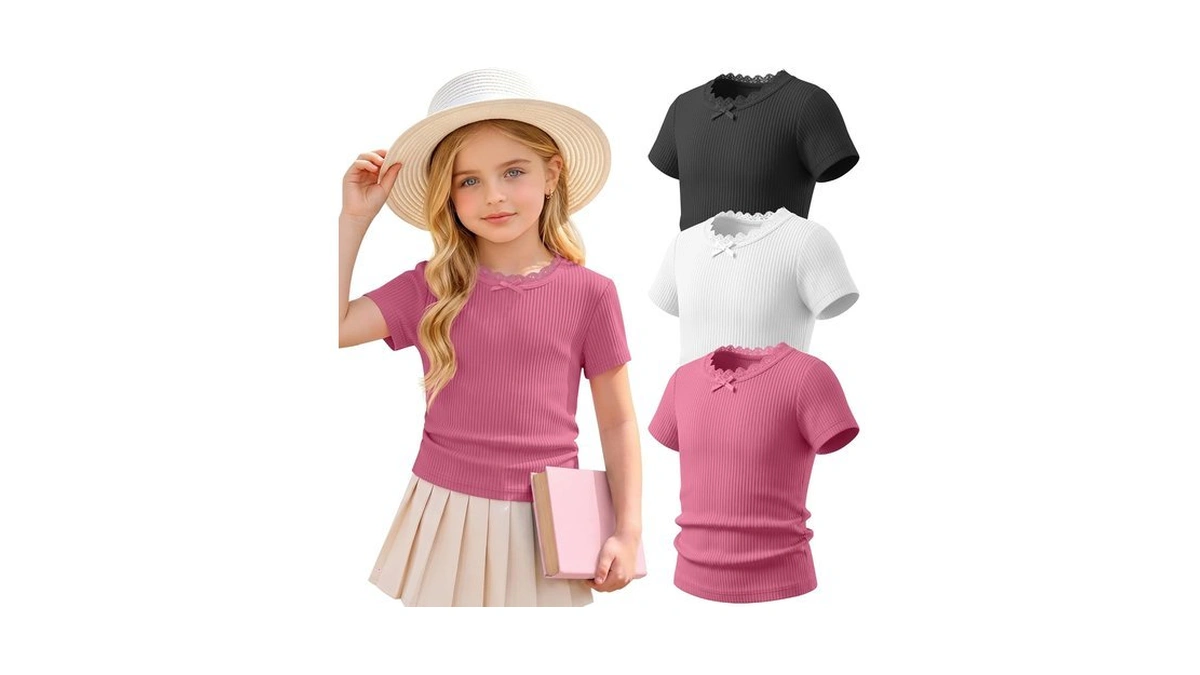 Halfchet 3 Pack Toddler Girl Cotton Shirts, 3-color, 3 T