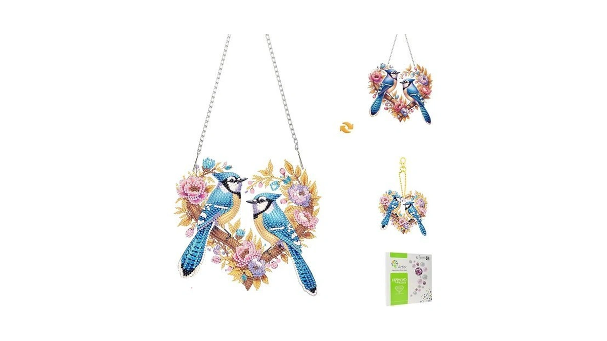 Masendp Blue Bird Diamond Painting Double-sided Wall Hanging Set, Diy