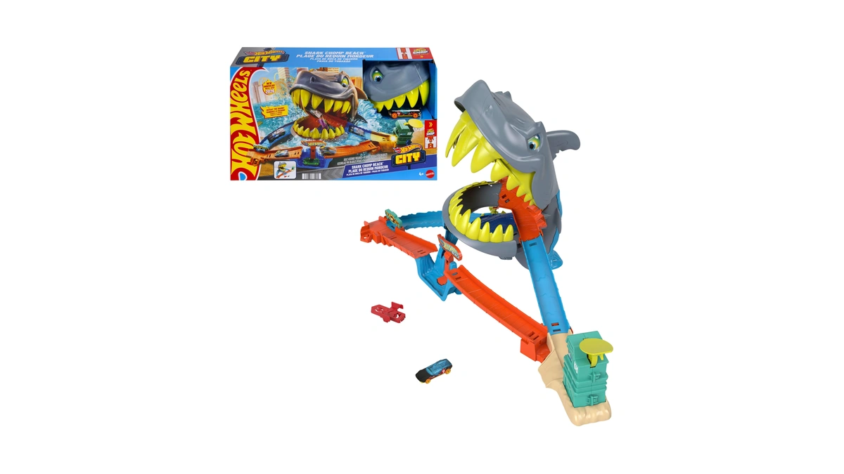 ​hot Wheels City Shark Chomp Beach Playset & 1:64 Scale