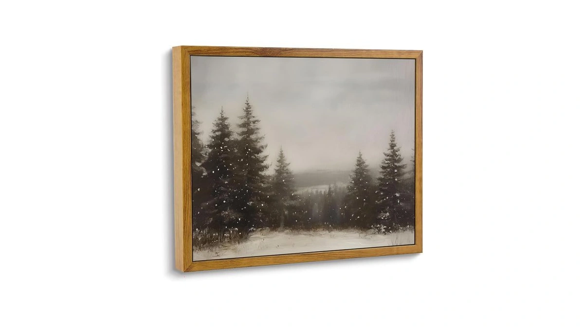 Vintage Winter Snowy Forest Landscape Framed Wall Art For Living