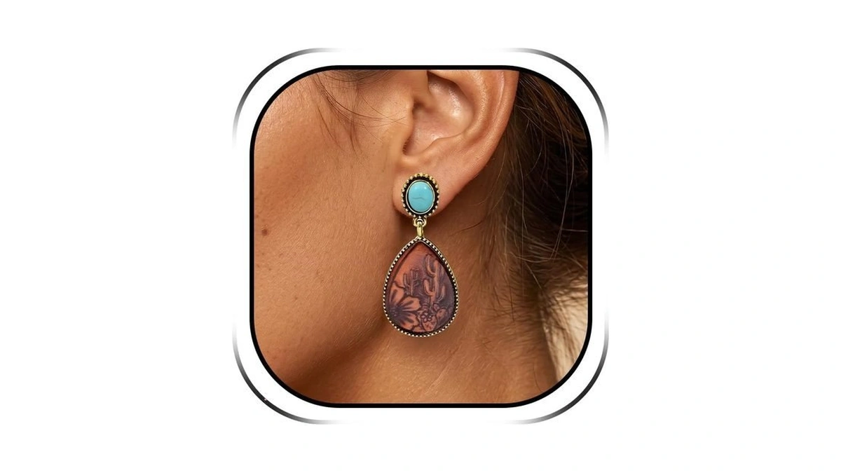 Silver Turquoise Western Earrings For Women Oval Dangle Country Concert