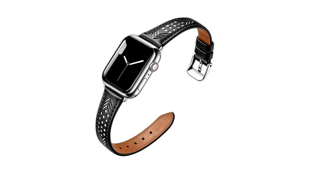 Hollow-out Genuine Leather Watch Band For Apple Watch, Dressy Strap