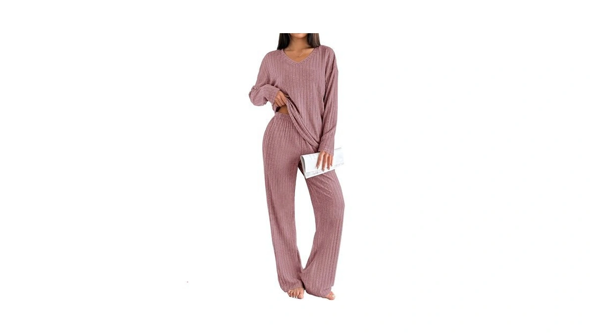 Ekouaer Lounge Sets For Women Long Sleeve Knit Pajama Sets