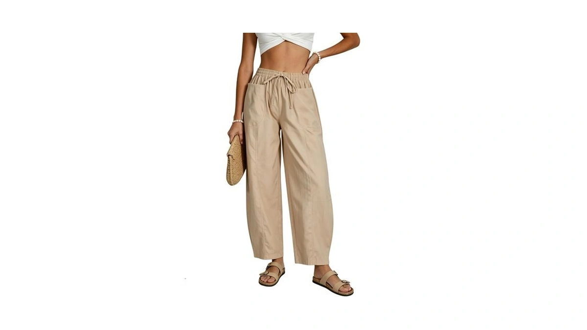 Himosyber Women's Cotton Linen Palazzo Harem Pants High Waist Wide