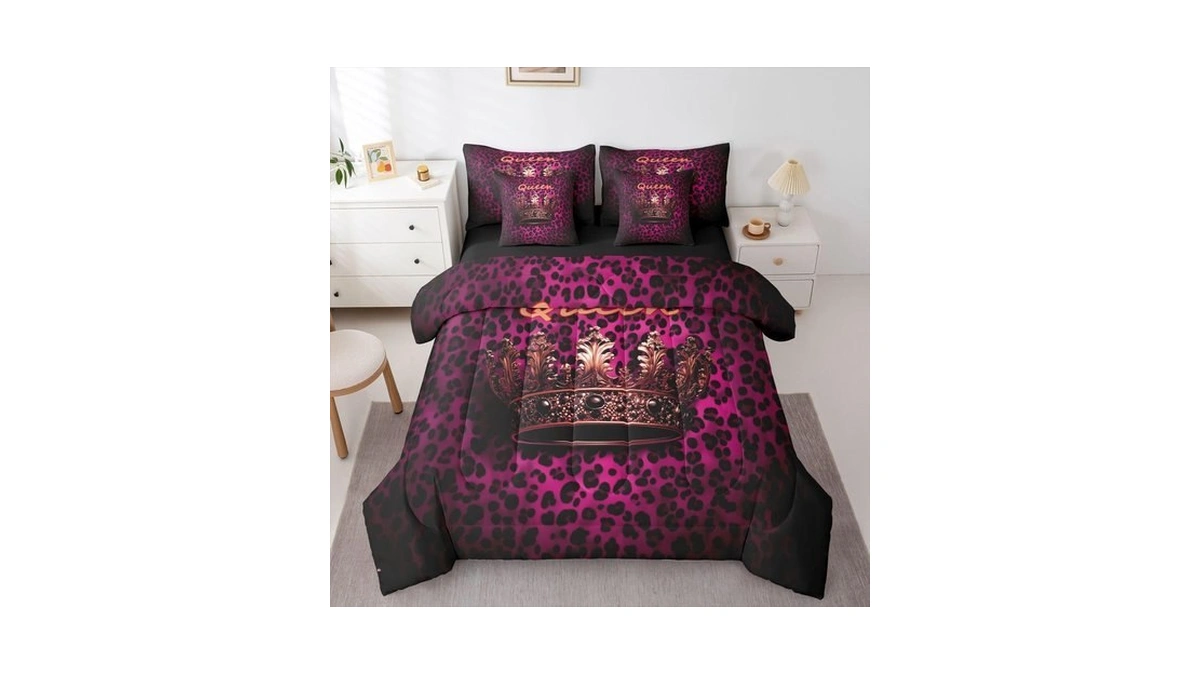 Feelyou Red Leopard Print Comforter Set With Sheets 7 Piece