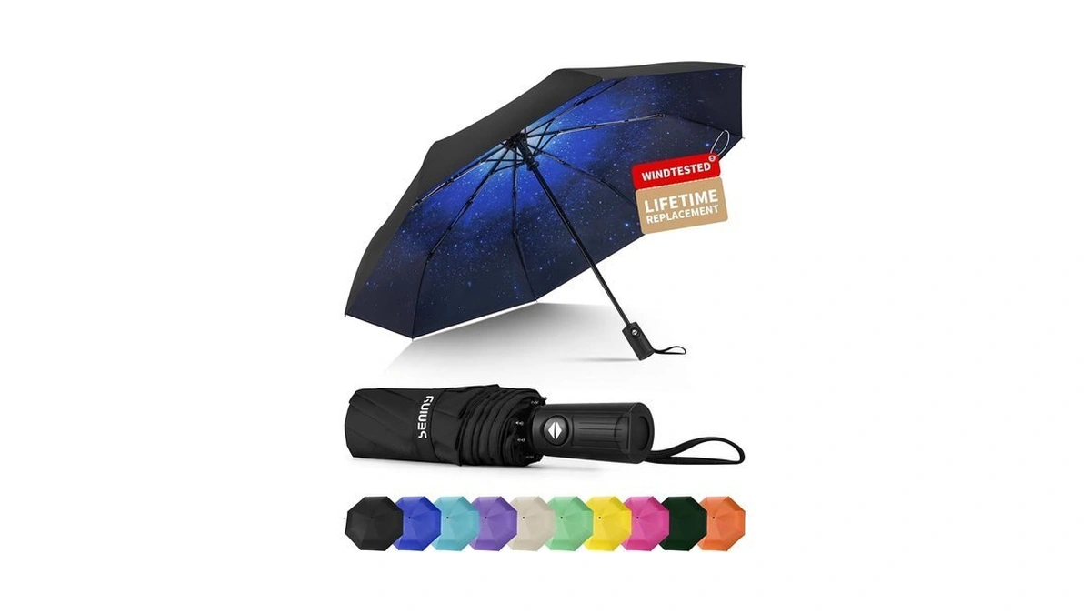 Seniny Windproof Travel Umbrella, Automatic Umbrellas For Rain, Portable &