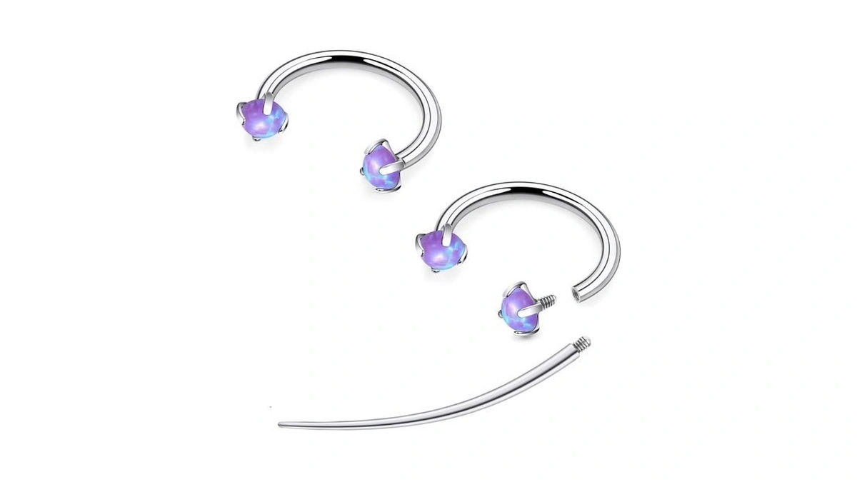 Tvalccoy F136 Titanium Opal Horseshoe Septum Nose Lip Rings Piercings