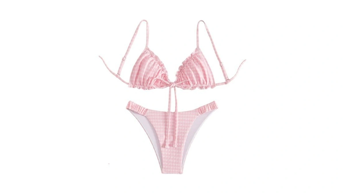 Roseseek Women's 2 Piece Gingham Bikini Sets Tie Front Frill