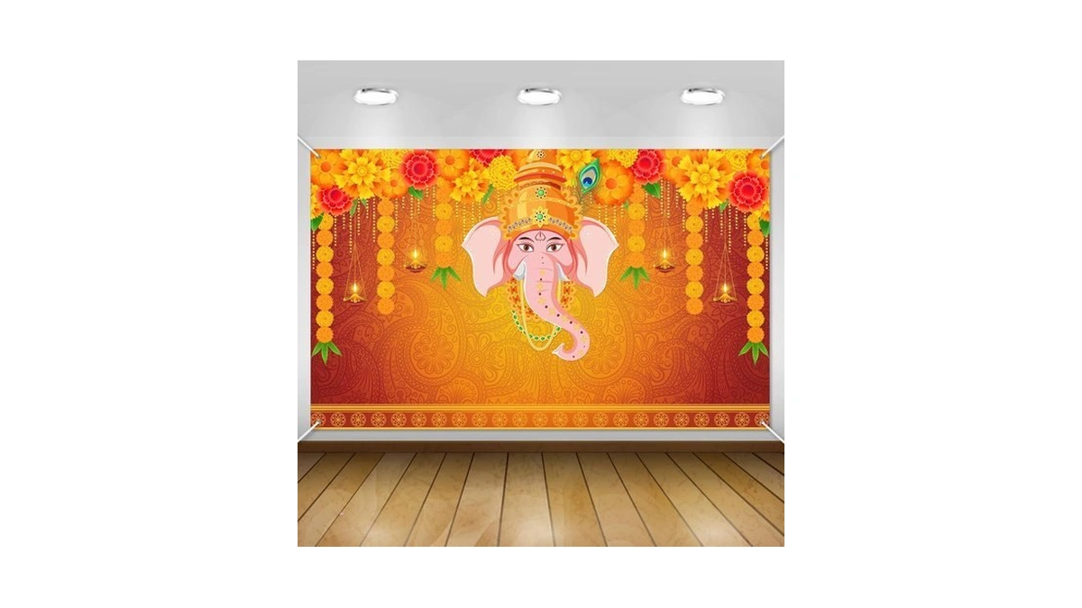 Avezano Indian Pooja Traditional Backdrop Indian Religious Festival Marigold Banner
