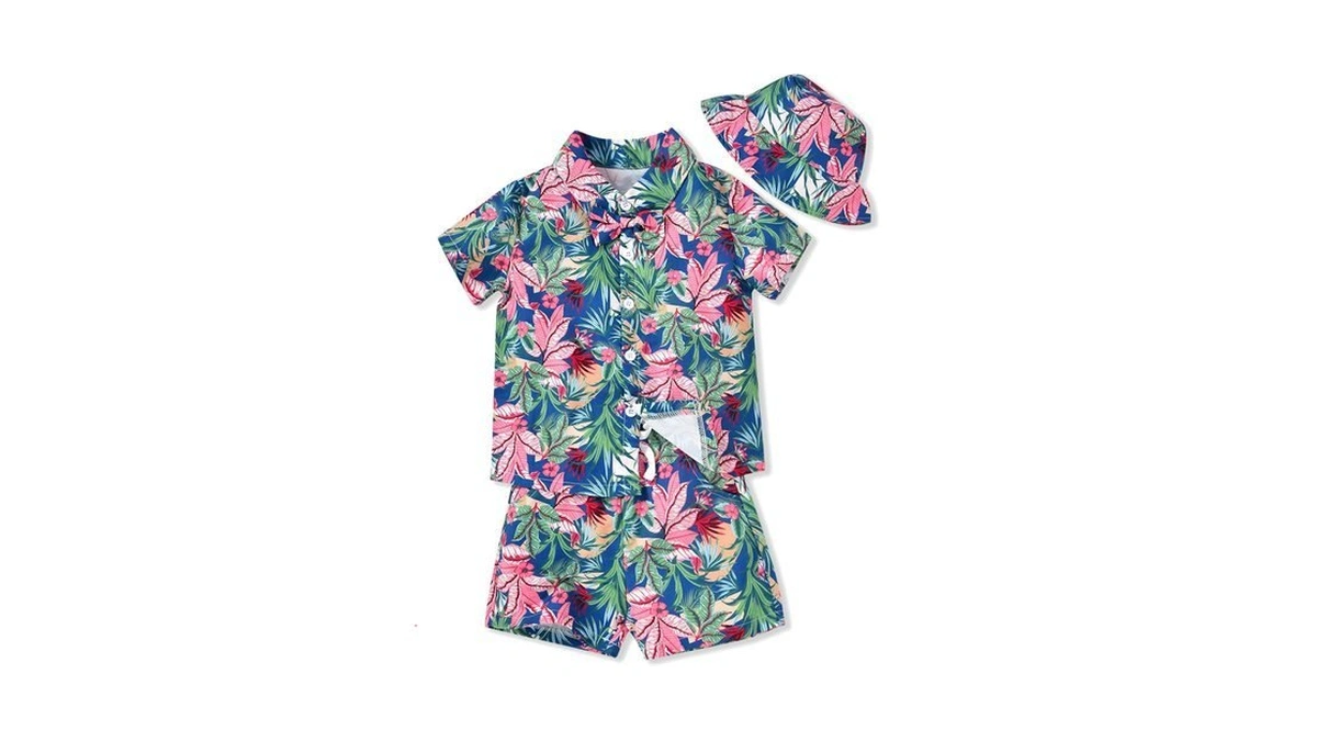 Fioukiay Toddler Baby Boys Hawaiian Button T-shirts Floral Shorts Sets