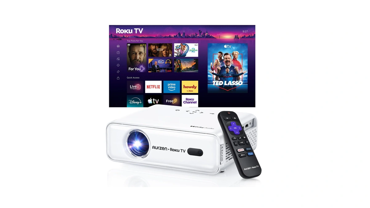 Aurzen Roku Tv D1r Smart Portable Outdoor Projector With Wifi