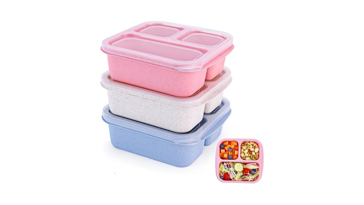 Rinwoc Bento Box [portion Size], 3 Pack Snack Containers With
