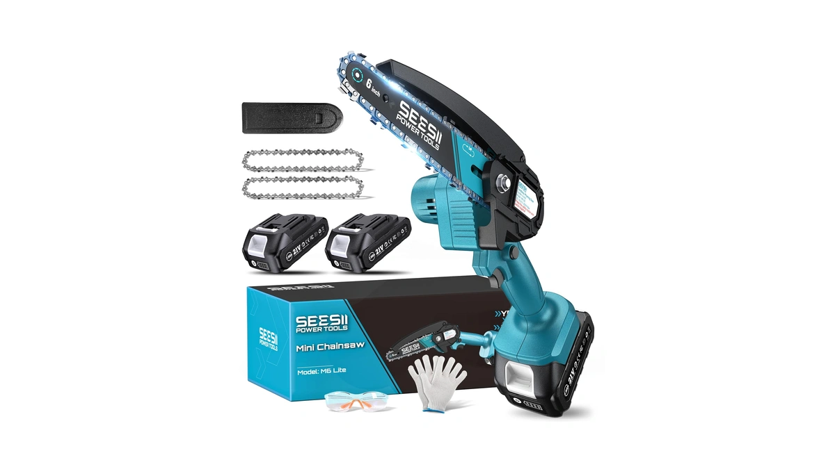 Seesii Mini Chainsaw, 6-inch Mini Chainsaw Cordless, Handheld Electric Power