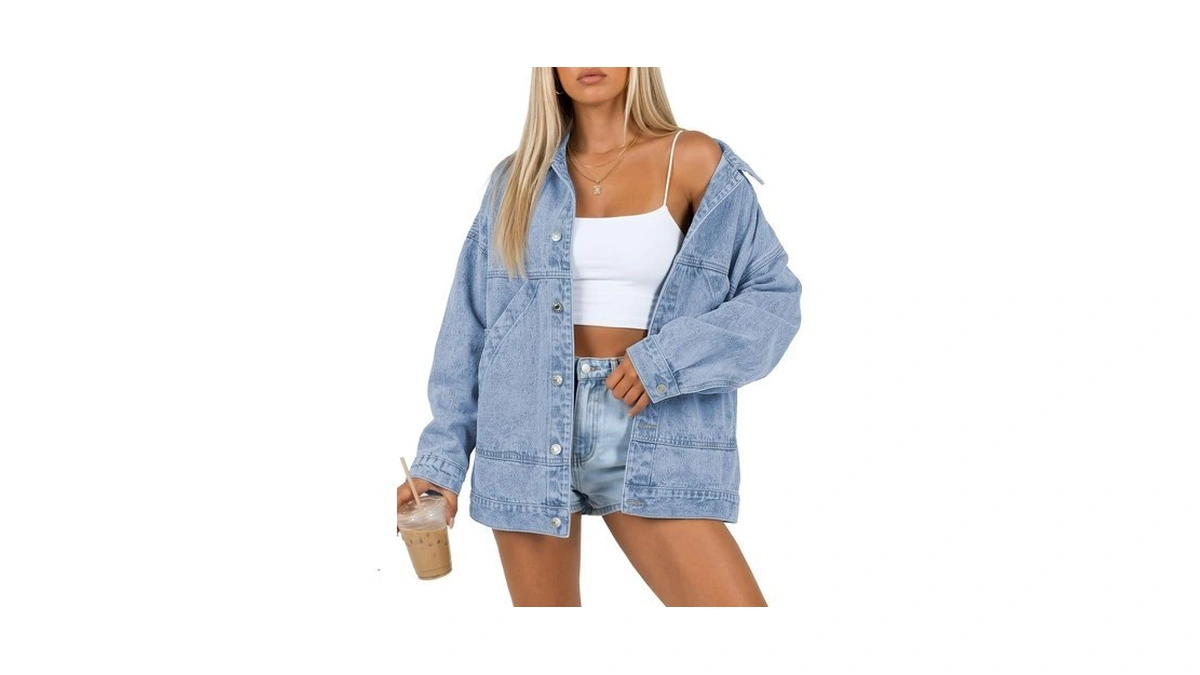 Trendy Queen Womens Oversized Jean Jacket Boyfriend Denim Coat With