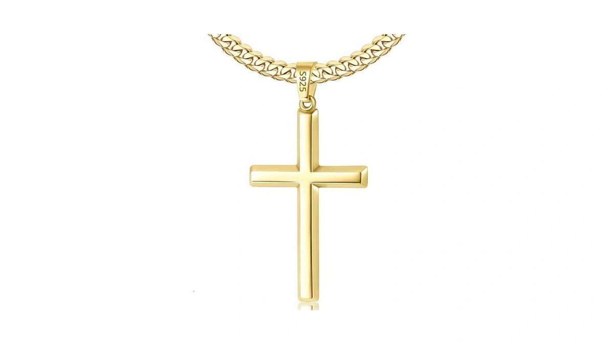Lovjewl 18k Gold Plated Cross Necklace For Men, Gold Cross