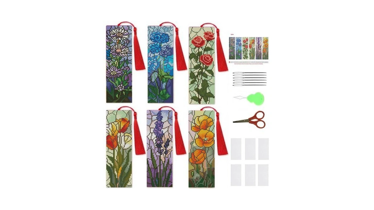 Negekfkx 6 Pcs Flowers Cross Stitch Bookmark Kit For Adult