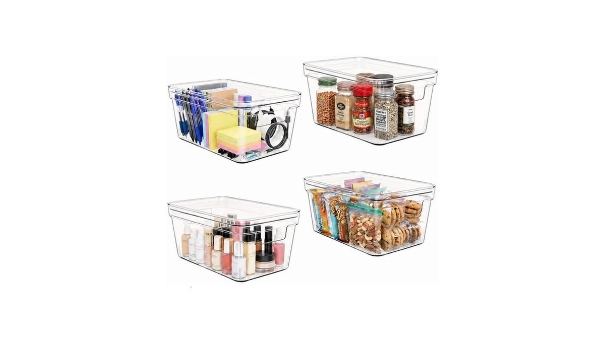 Moonedge 4-pack 10x6x5 Stackable Small Clear Storage Bins With Lids