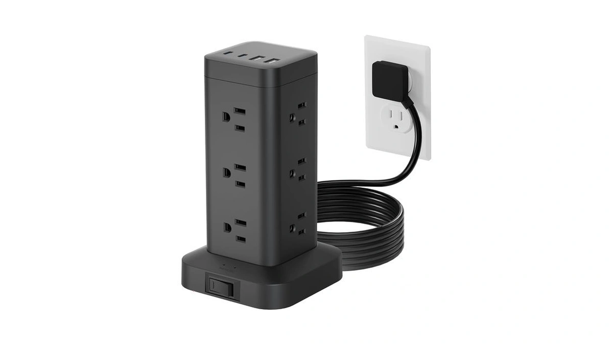 Tower Power Strip With Pd 30w Fast-charging Port, 12 Outlets,