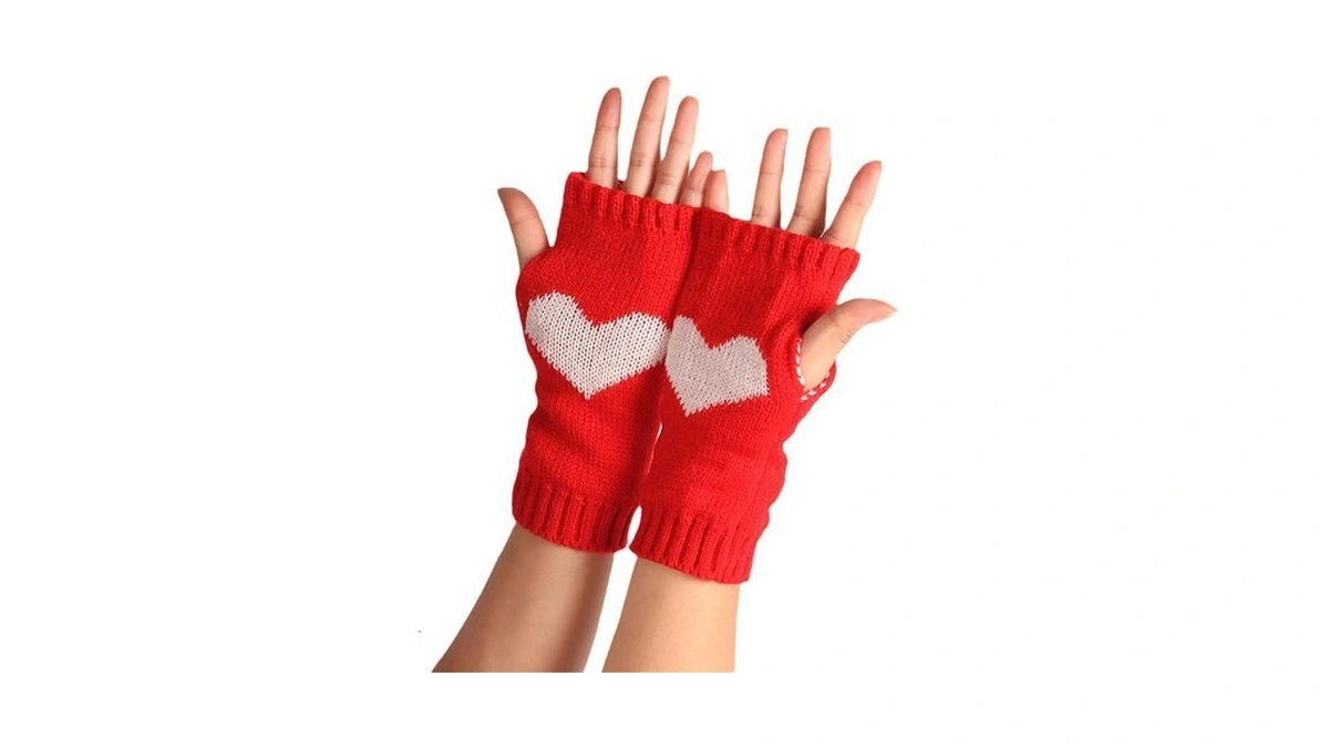 Mrotrida Women's Knitted Heart Fingerless Gloves Cute Sweet Cool Heart