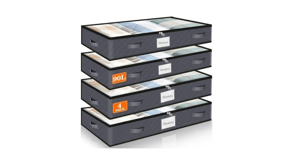 90l Under Bed Storage Containers, Storage Bags, Organizer, 4-pack, Gray