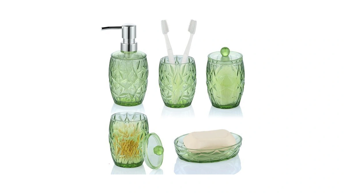 Modern Shatterproof Acrylic Olive Green Bathroom Accessories Set – 5-piece