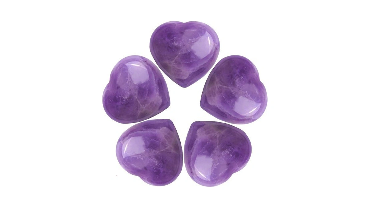 5pcs Amethyst Heart Stones, Polished Gemstone Love Shaped Stone, Amethyst