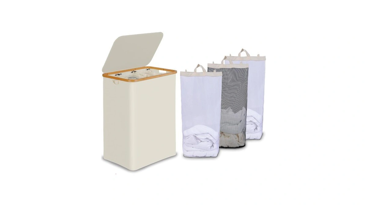 Efluky Laundry Hamper 3 Section With Lid And 3 Removable