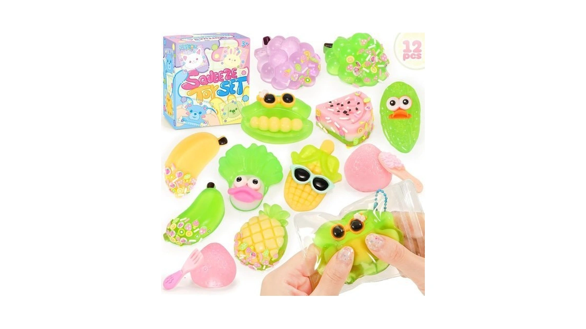 Ninaor Squeeze Squishy Toys For Kids, 12pcs Fruit Vegetables Sensory