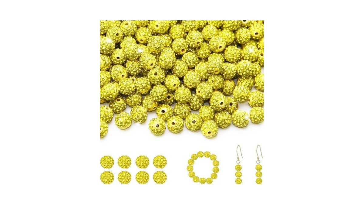 200 Pcs 10mm Rhinestone Beads For Jewelry Making, Yellow Shiny