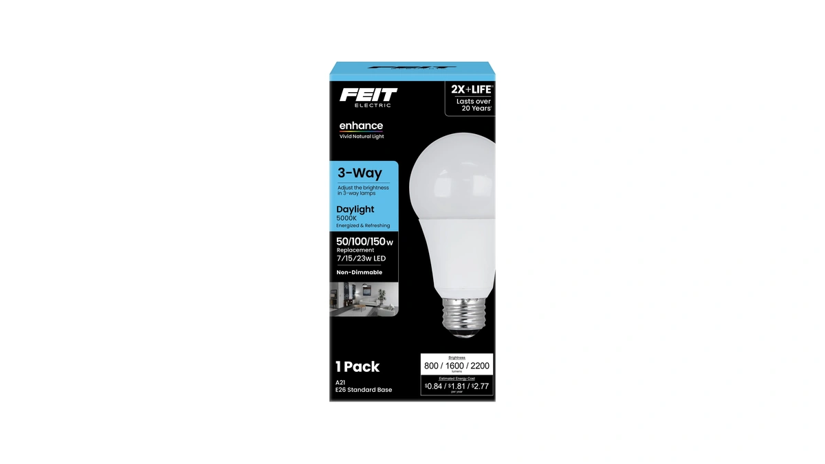 Feit Electric A21 Led Light Bulb, 3-way Adjustable Wattage 50/100/150