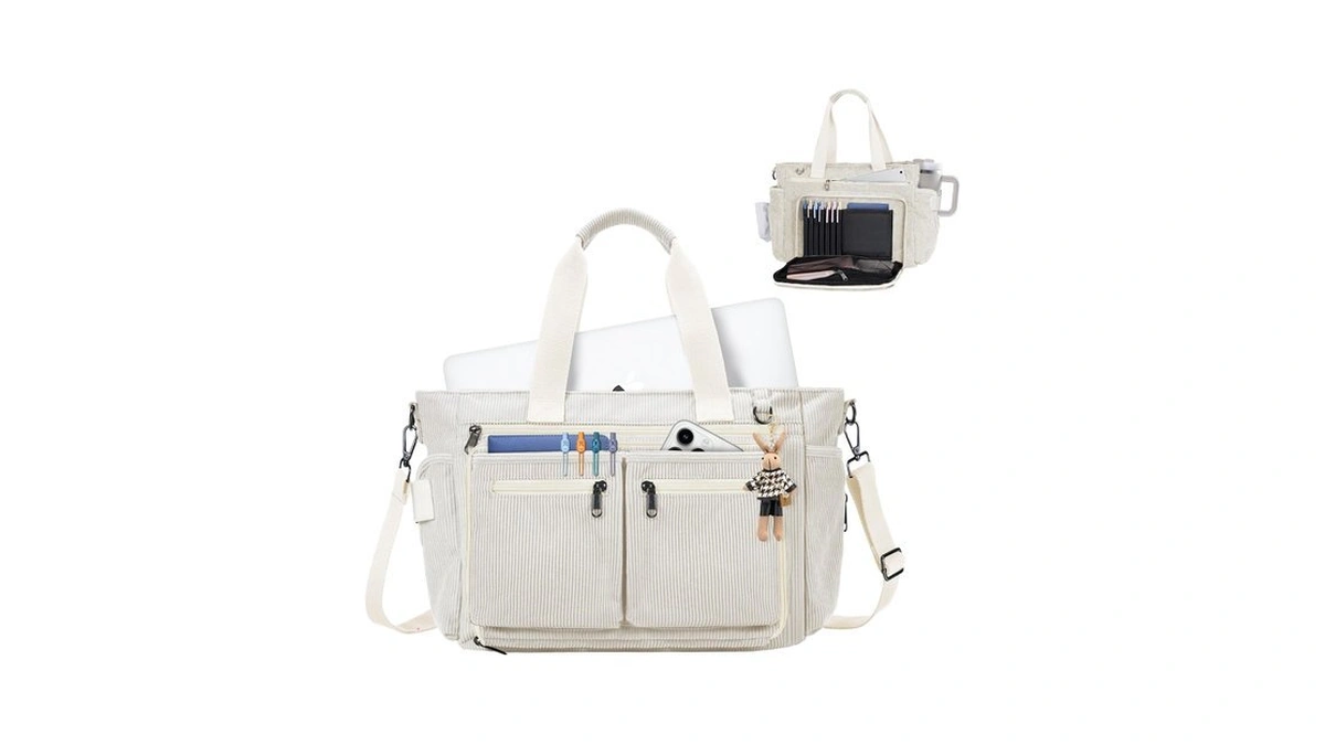 Corduroy Tote Bag For Women With Laptop Compartments And Zipper