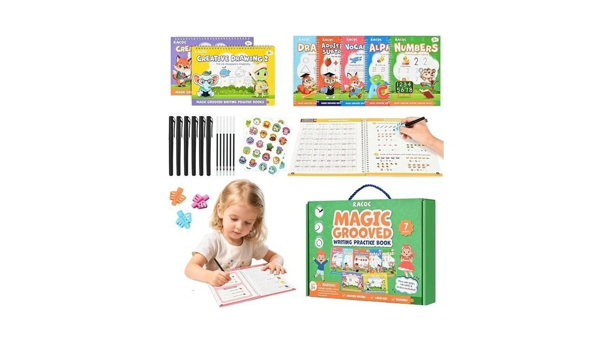 Magic Grooved Writing Practice For Kids Ages 3-8, 7 Reusable
