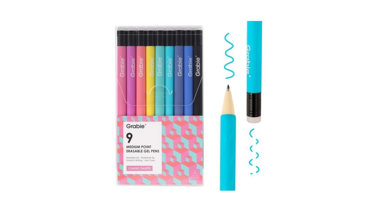 Grabie Erasable Gel Pens, 9 Medium Point 0.7 Mm Pens,